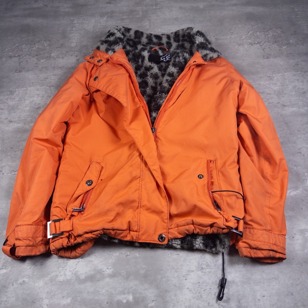 Y2K Fox Racing Leopard Lined Jacket Orange Womens L